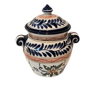 Talavera Hand‎ Painted Medium Lidded Cookie Jar, Canister,  10" Tall Blue